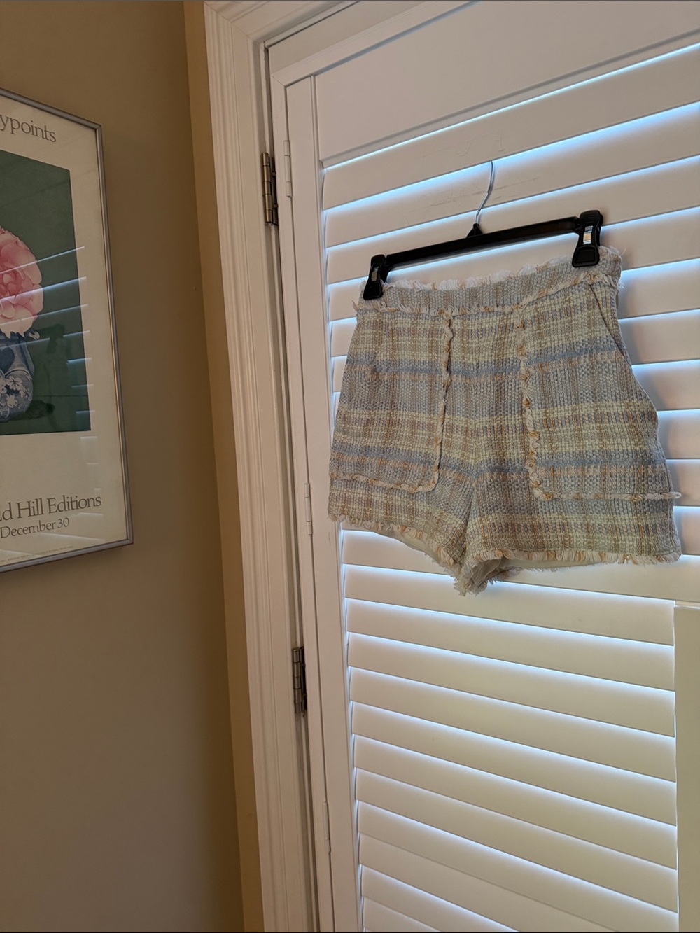 Pastel Plaid Tweed Fringe Hem Women’s Shorts